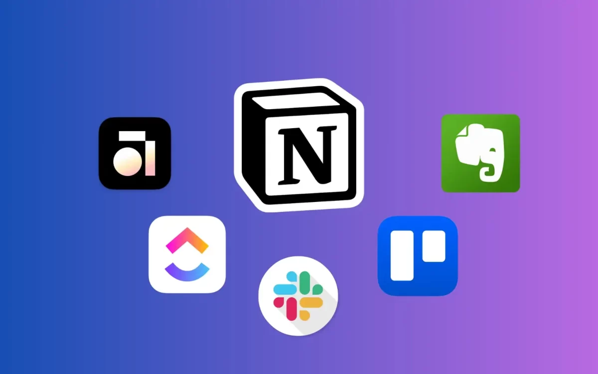 Tela de celular mostrando apps gratuitos para universitários em 2025, incluindo Notion, Google Keep, Forest, Todoist e Evernote